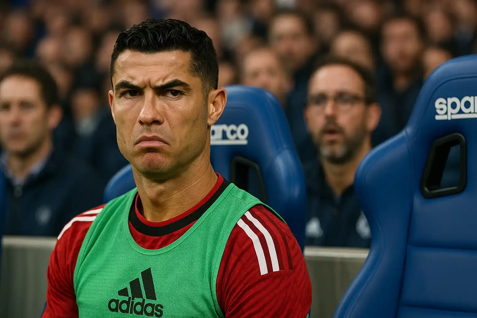 Cristiano Ronaldo cau mày ngồi ghế dự bị, cả thế giới giật mình