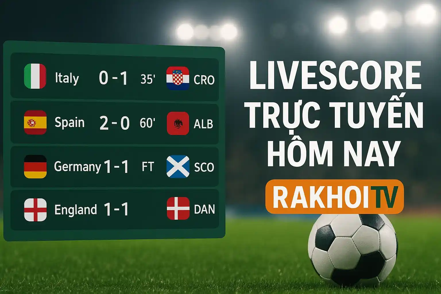Livescore trực tuyến hôm nay tại RakhoiTV